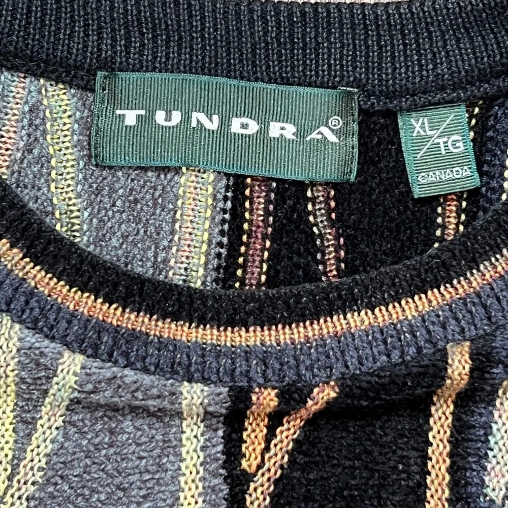 Tundra Canada 3D Knit Sweater XL Multi Color Cropped Raw Hem Coogi Style - Picture 2 of 10
